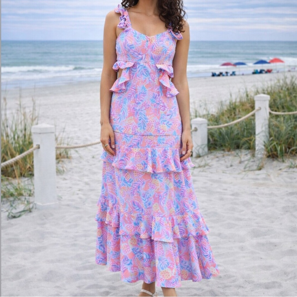 NEW SIMPLY SOUTHERN PINEAPPLE RUFFLE DRESS - MAXI - Picture 3 of 8